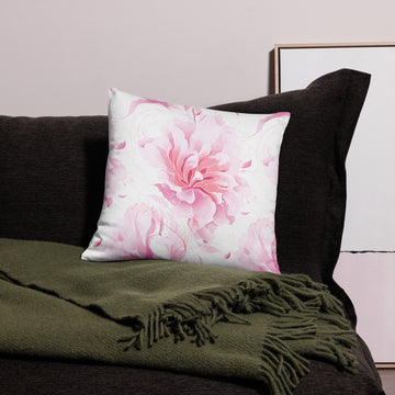 Winter Bloom Accent Pillow with pink peony floral design, suitable for holiday and winter decor.