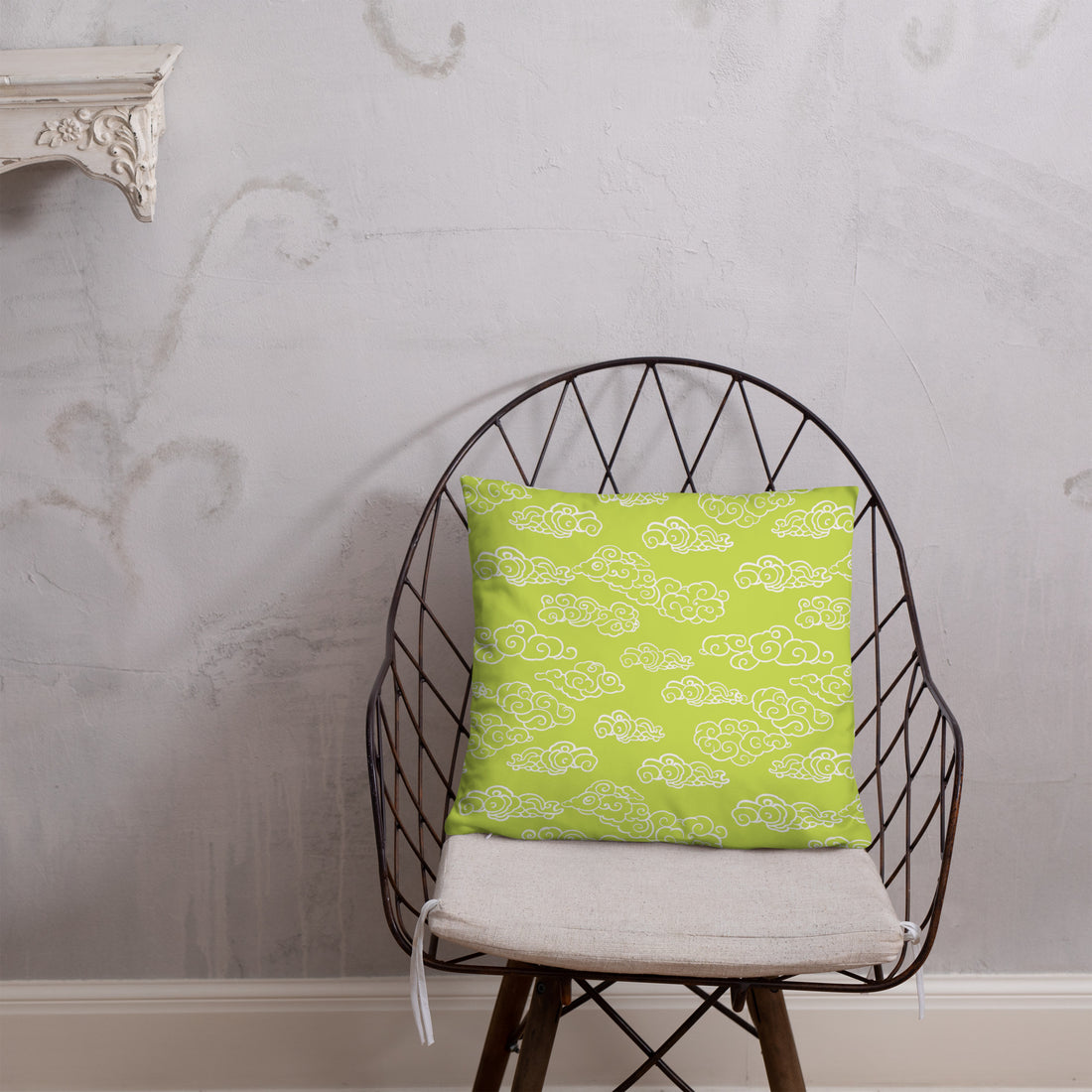 Celestial Green Clouds Accent Pillow featuring soft, machine-washable case with intricate cloud patterns on a serene green background.