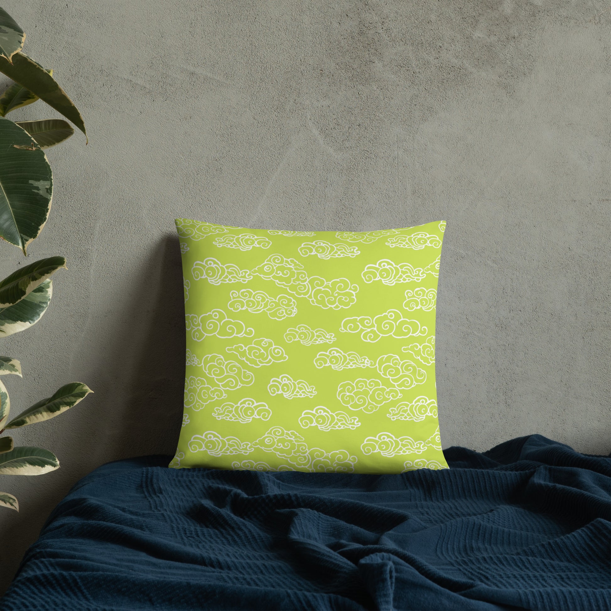 Celestial Green Clouds Accent Pillow featuring soft, machine-washable case with intricate cloud patterns on a serene green background.