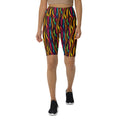 Vibrant high-waisted biker shorts featuring a colorful wavy pattern