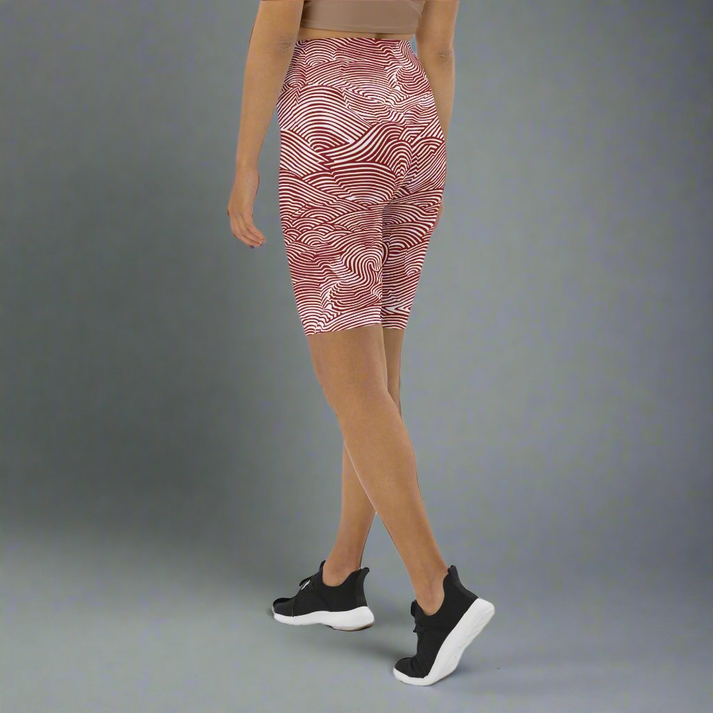 Wave Pattern High-Waisted Biker Shorts