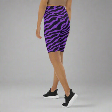 High-Waisted Purple Zebra Print Biker Shorts