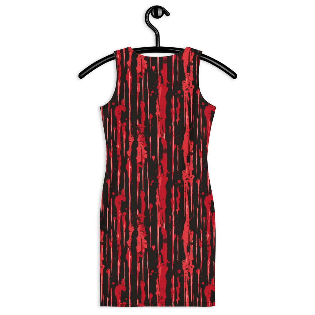 Spooky Blood Splatter Bodycon Dress in red and black with a fitted design.