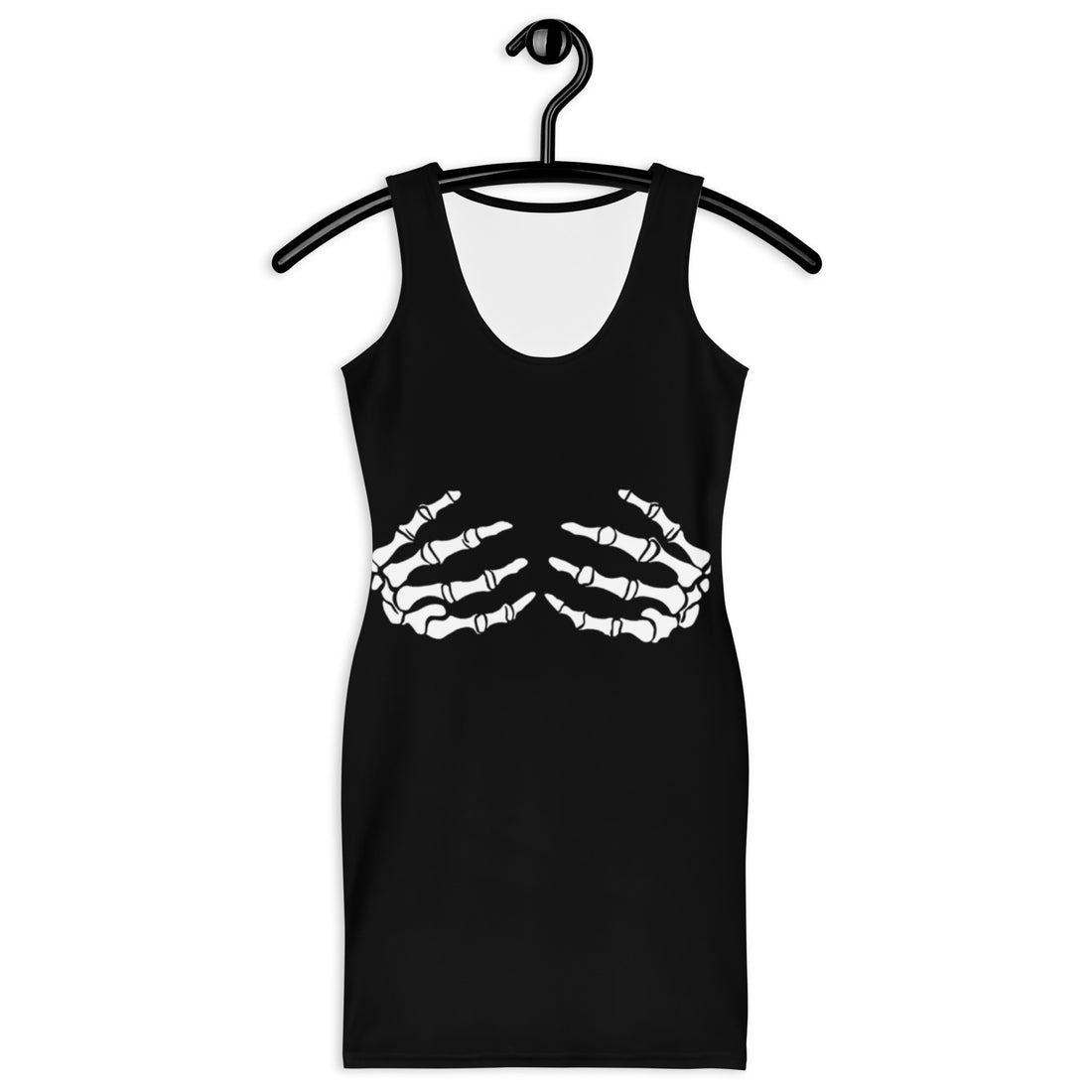 Hauntingly Chic Skeleton Bodycon Dress for Halloween, black with skeleton hands design