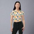 Halloween themed crop tee featuring playful spooky prints in vibrant colors.