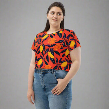 Vibrant Citrus Print Crop Tee for Everyday Elegance