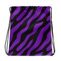 Vibrant purple zebra print drawstring bag with black background