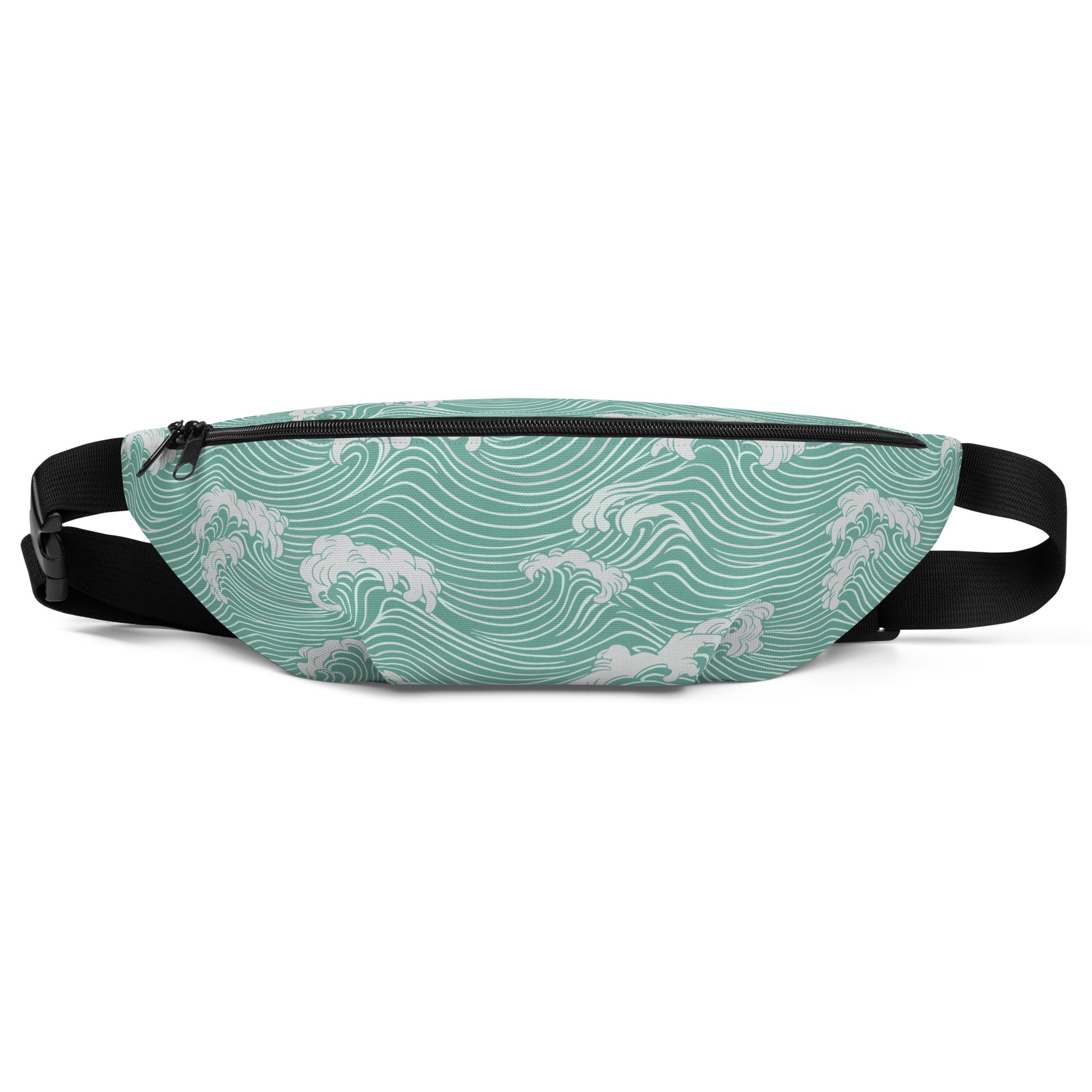 Wave pattern fanny pack in mint green with stylish design.