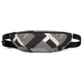 Stylish geometric printed fanny pack in black and cream colors, side view