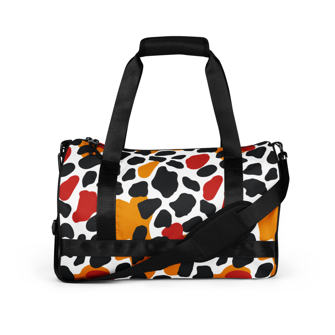 Bold print gym bag featuring vibrant colors in a playful design.