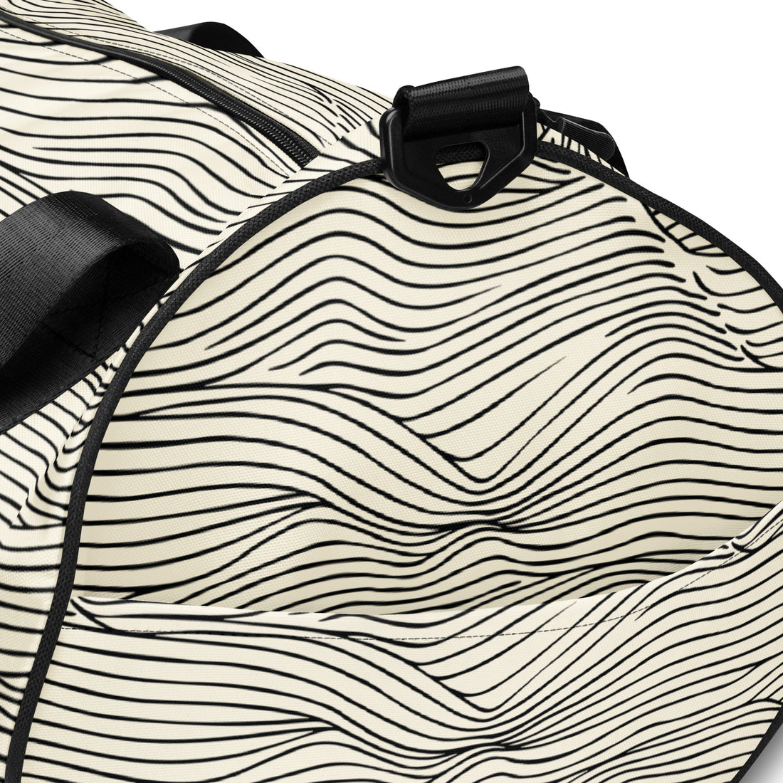 Stylish water-resistant gym bag featuring a modern wave design with dual padded handles and adjustable strap.