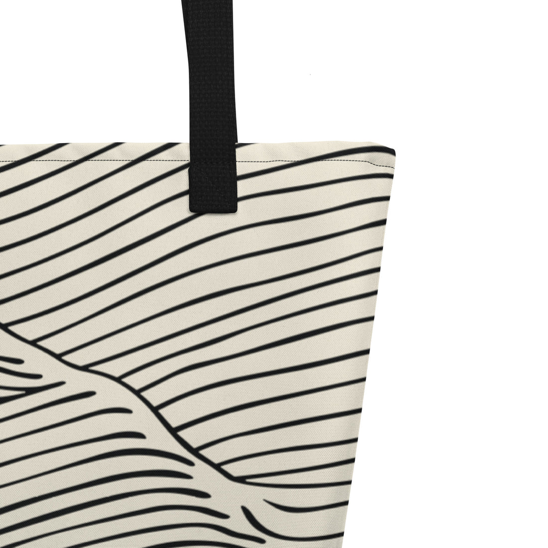 Wavy Line Pattern Large Tote Bag in beige with black wave designs.