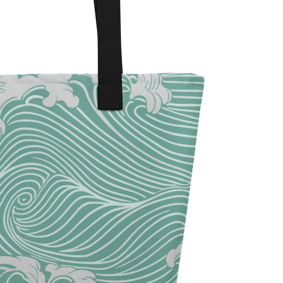 Ocean wave print large tote bag with black handles, perfect for beach outings.