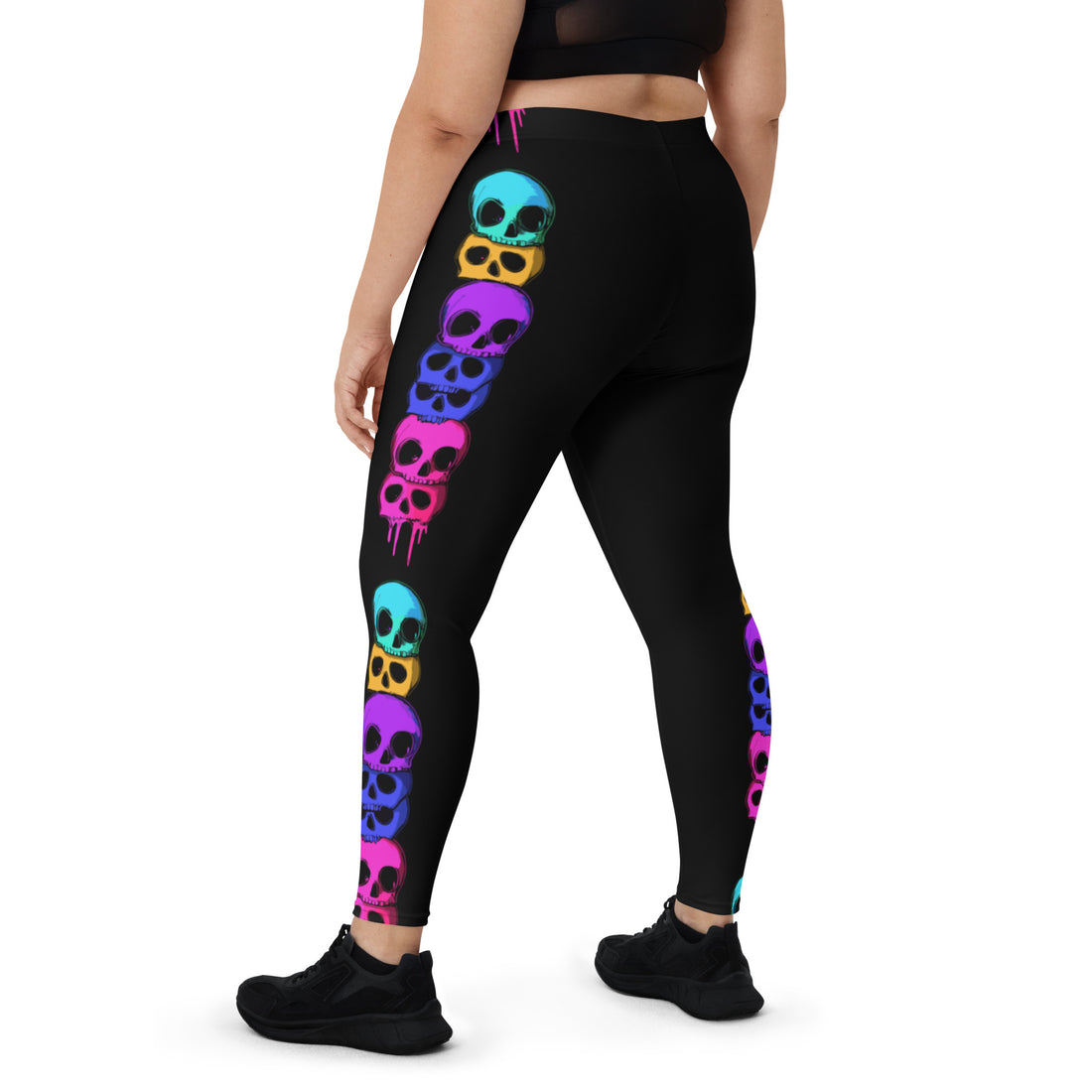 Colorful skull print leggings for women, featuring vibrant colors and comfortable design.