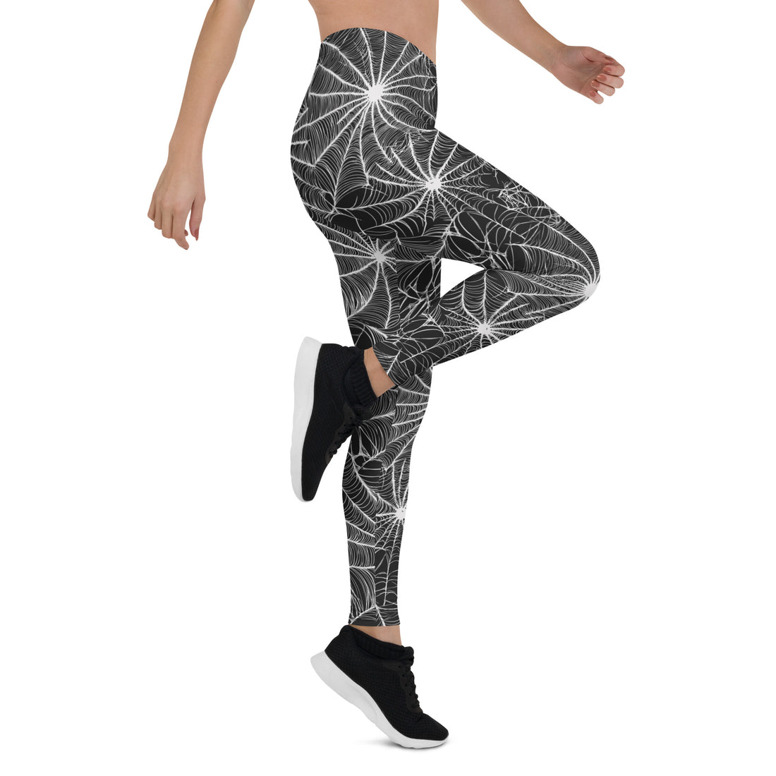 Spooky web leggings for women, featuring a stylish spider web print, ideal for Halloween.