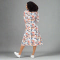 Women's Halloween Toile Print Long Sleeve Midi Dress with Pockets, featuring vibrant floral design in autumn colors