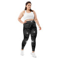 Plus size leggings featuring a spider web design in black with white details suitable for Halloween.