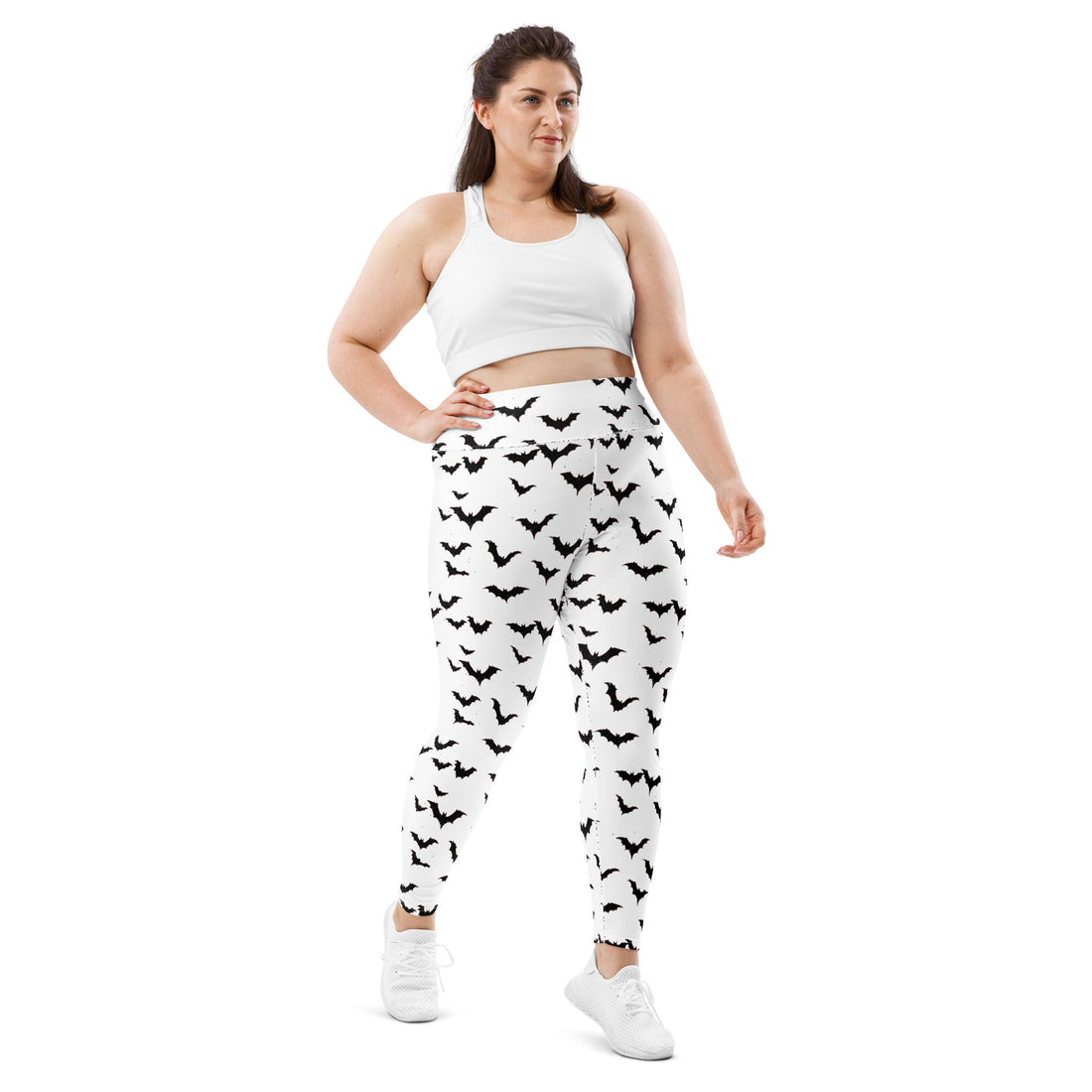 Plus size leggings with a Halloween bat print, elegant and stylish.