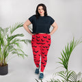 Plus Size Halloween Bat Pattern Leggings in red with black bats designed for women.