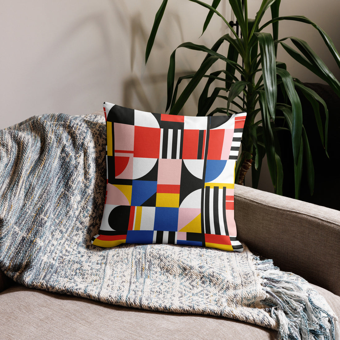 Colorful geometric patterned premium pillow with a hidden zipper