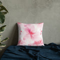 Pink and white floral premium pillow with a winter theme, featuring a hidden zipper and shape-retaining polyester insert. Ideal for holiday home decor.