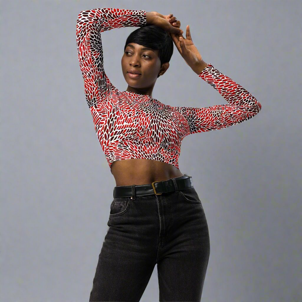 Eco-Friendly Recycled Long-Sleeve Crop Top with Stylish Pattern