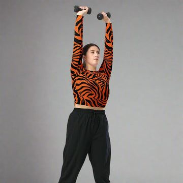 Eco-Friendly Long-Sleeve Crop Top with Bold Zebra Print