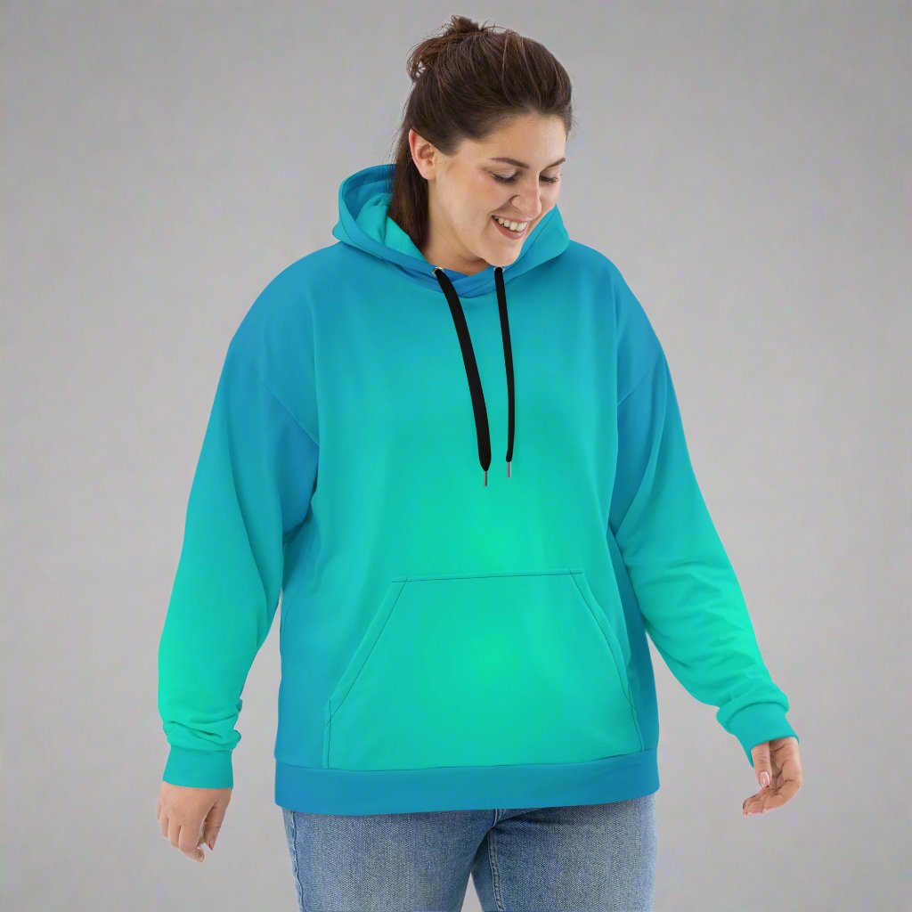 Women's ombre blue gradient hoodie with soft fleece interior, ideal for Halloween.