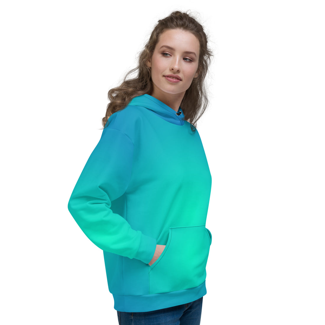 Women's ombre blue gradient hoodie with soft fleece interior, ideal for Halloween.