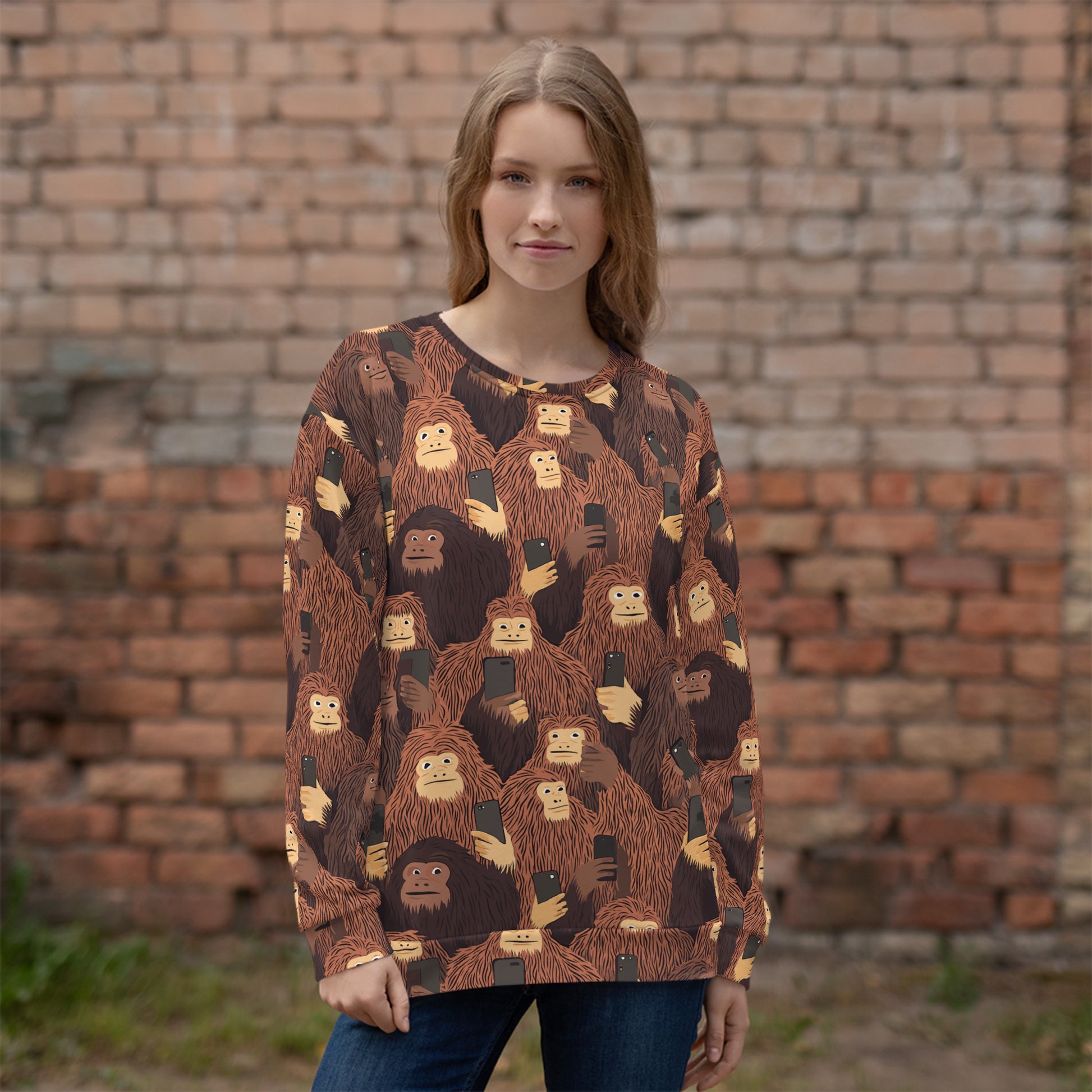 Halloween-themed sweatshirt with playful monkey design, featuring a soft fabric and cozy fit.