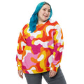 Vibrant Retro Waves Psychedelic Sweatshirt in colorful abstract design with a model wearing it.