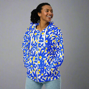 Floral Print Unisex Zip Hoodie – Sustainable and Stylish