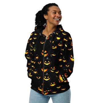 Halloween Pumpkin Zip Hoodie for Women with playful pumpkin design