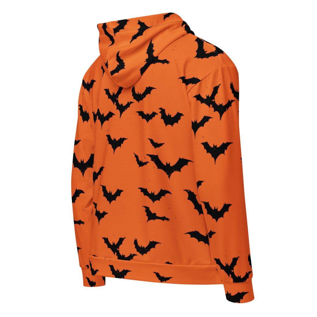 Halloween Bat Zip Hoodie for Women in vibrant orange with bat print.