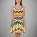 Womens chevron print sleeveless skater dress in vibrant colors.