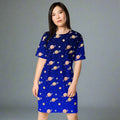 Gradient Cosmic T-Shirt Dress featuring Saturn and stars design in blue