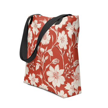 Vintage Floral Tote Bag featuring floral design in earthy tones with black handles.