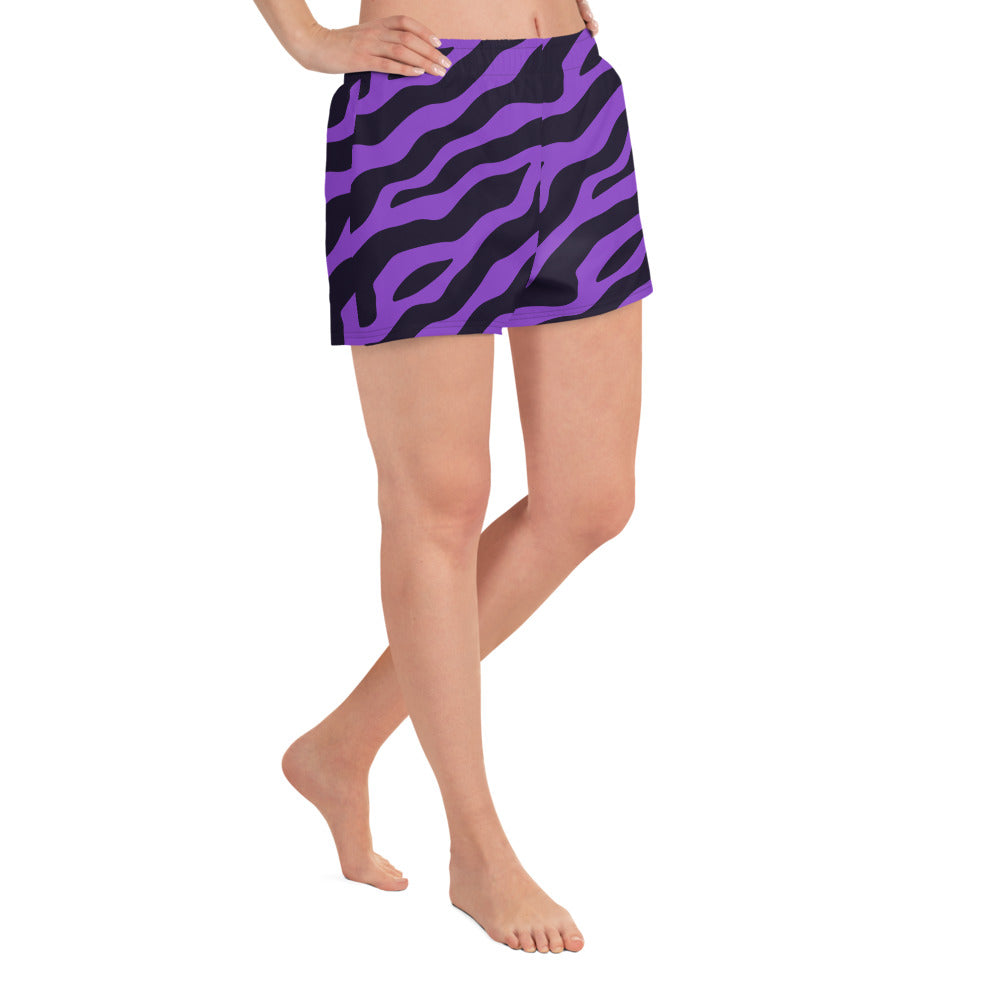 Purple and black wave print unisex athletic shorts, perfect for sports