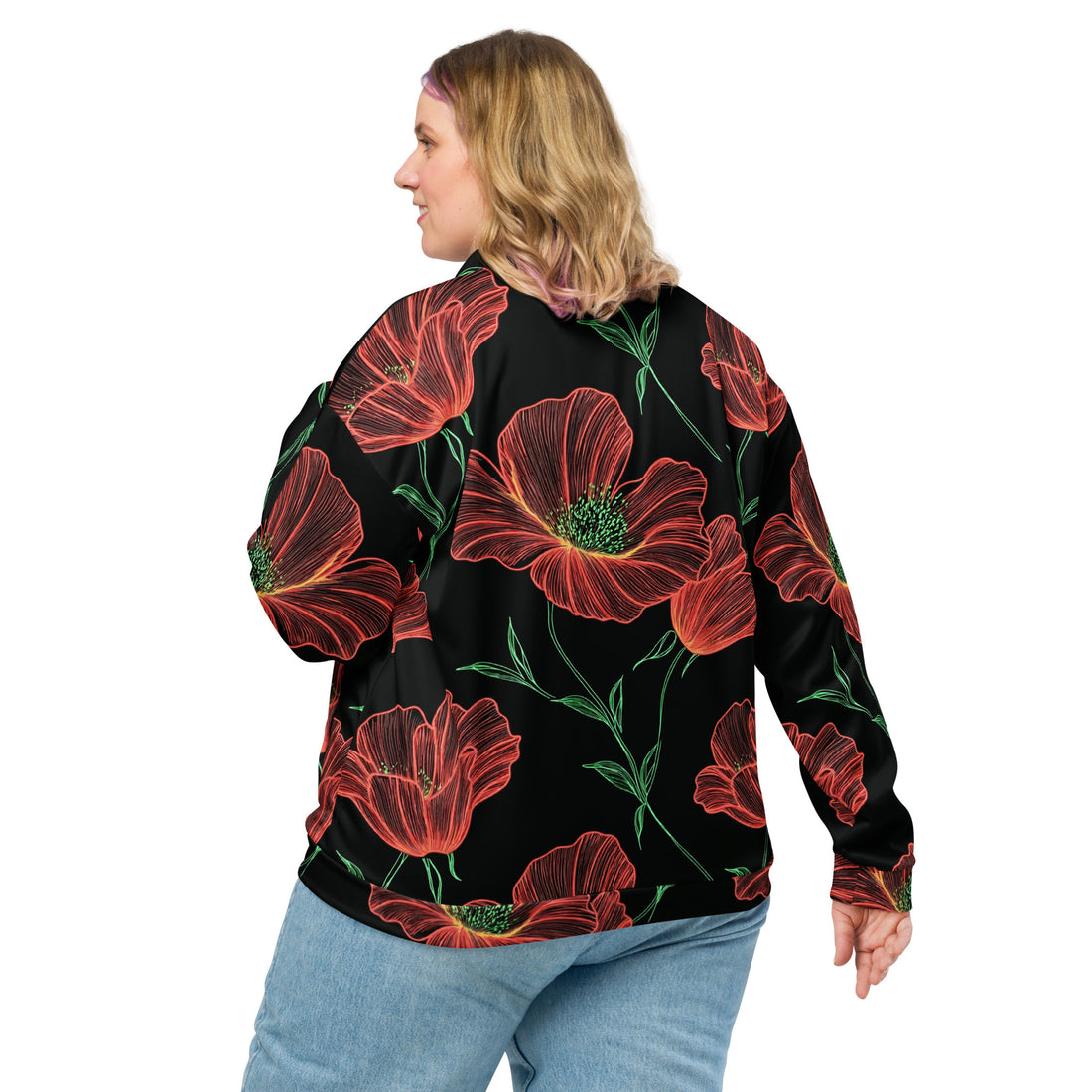 Floral Unisex Bomber Jacket with Brushed Fleece