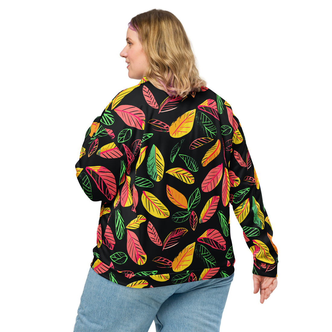 Vibrant Leaf Print Unisex Bomber Jacket