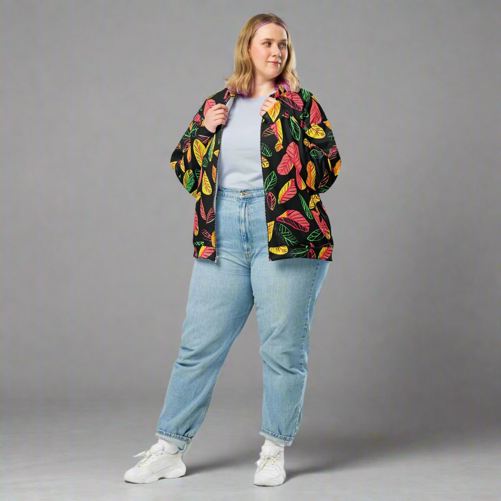 Vibrant Leaf Print Unisex Bomber Jacket