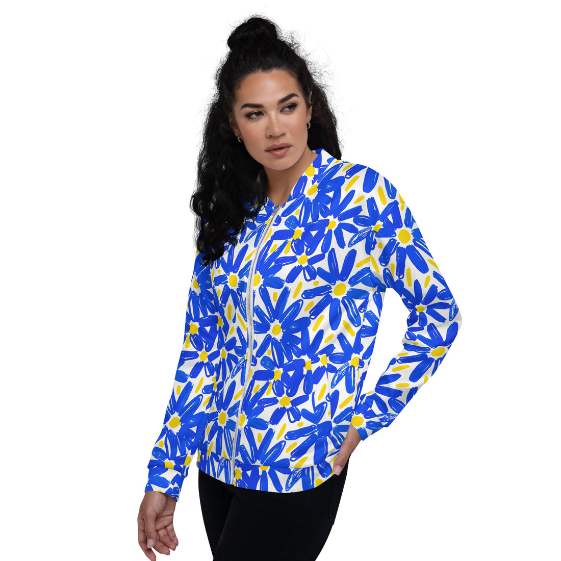 Vibrant Floral Print Bomber Jacket for Stylish Layering