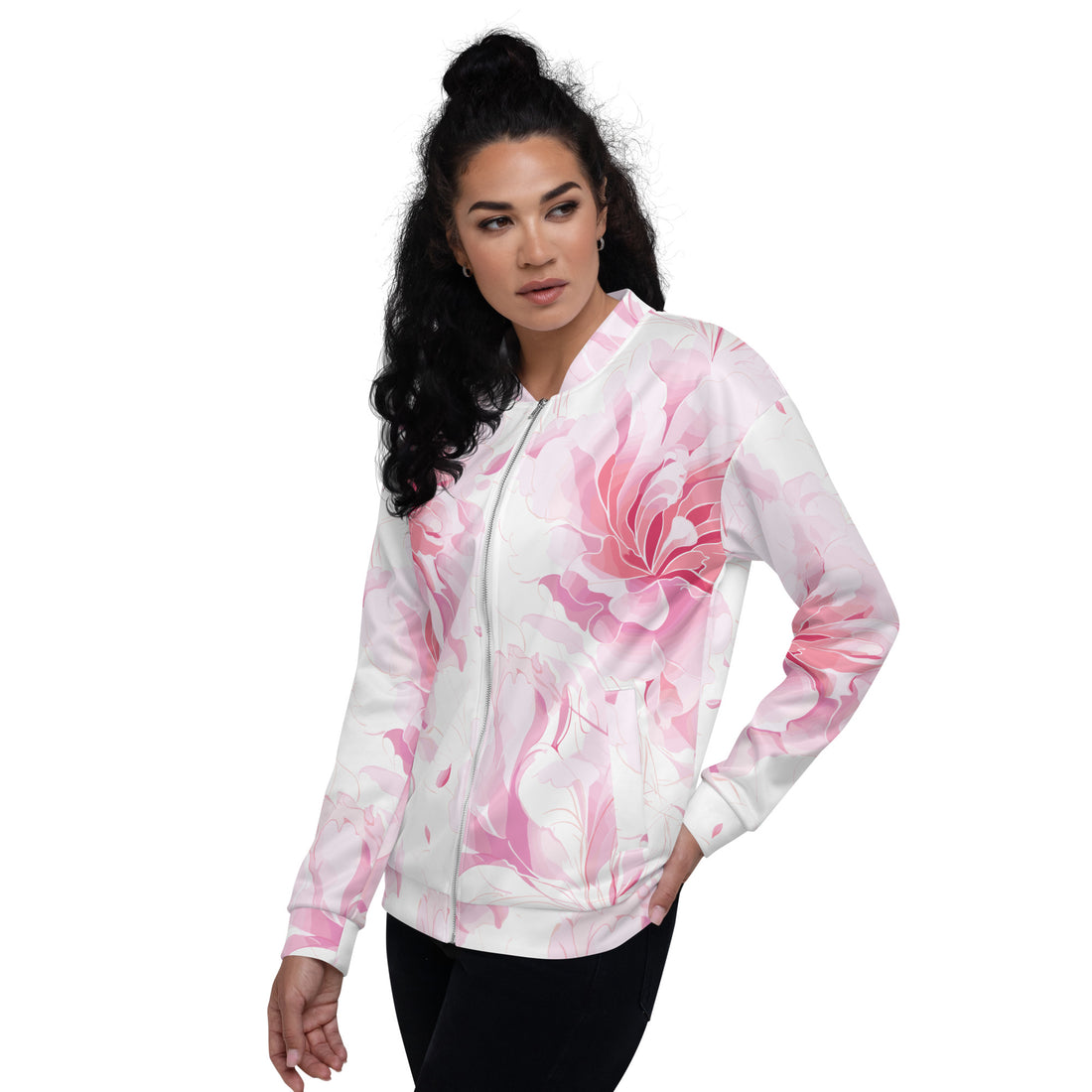 Vibrant Floral Print Bomber Jacket