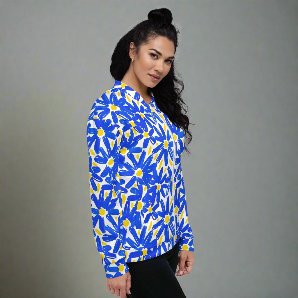 Vibrant Floral Print Bomber Jacket for Stylish Layering