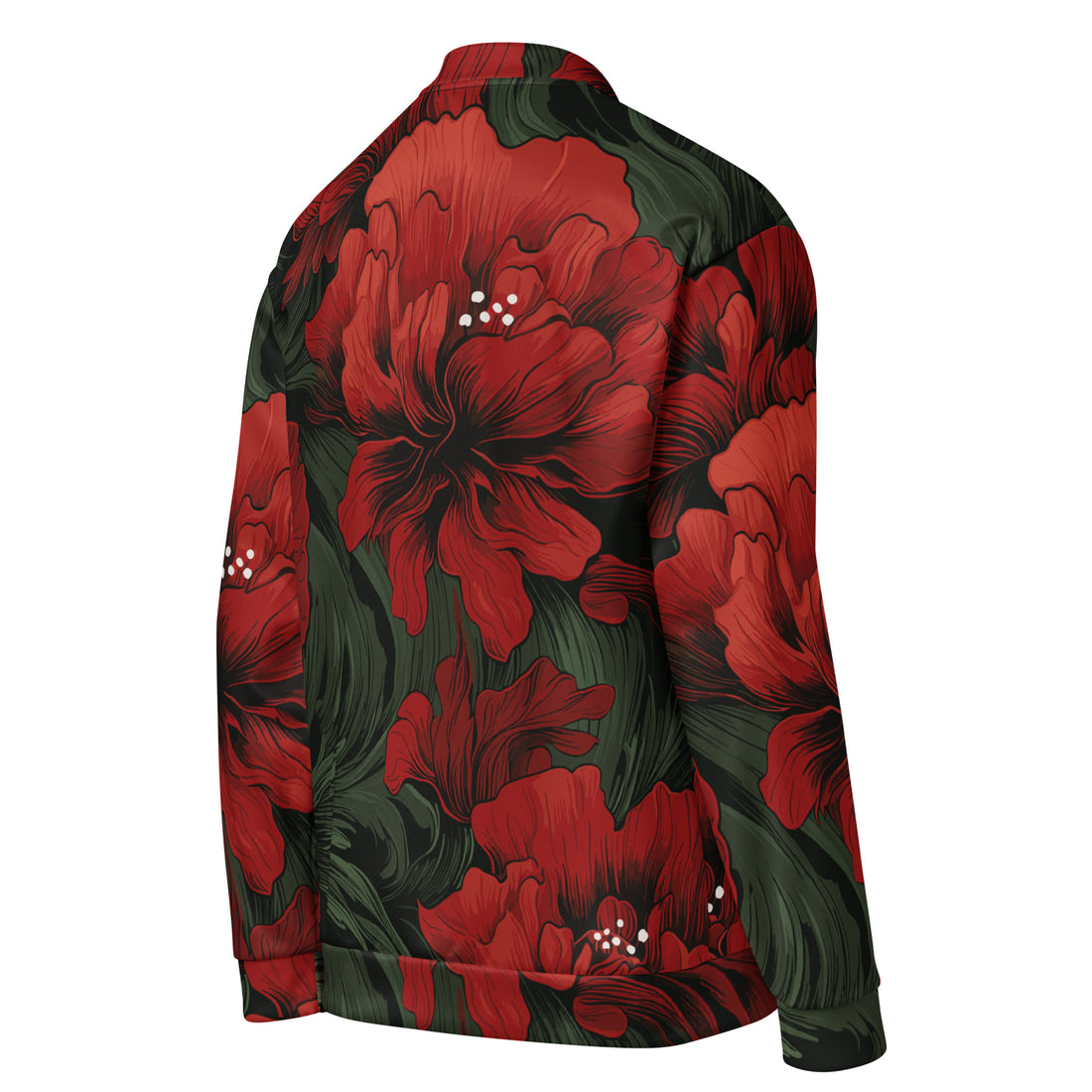 Vibrant Red Hibiscus Bomber Jacket for Women