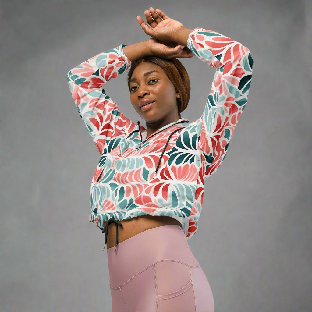 Floral Pattern Cropped Windbreaker for Women