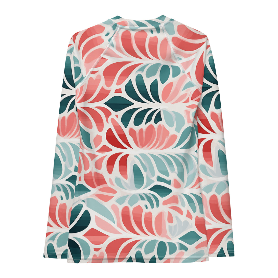 Floral-patterned women's long-sleeve rash guard featuring a colorful design, perfect for active lifestyles.