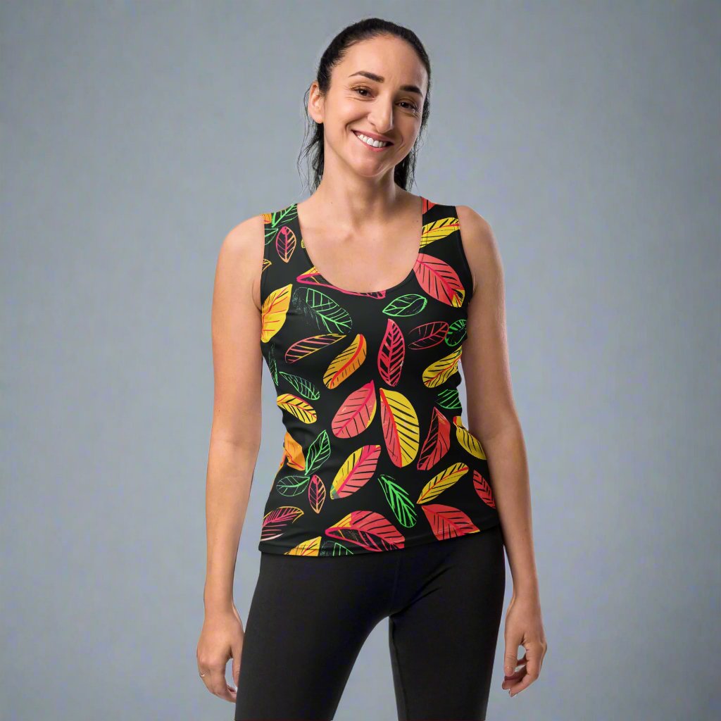 Vibrant Leaf Print Cut & Sew Tank Top