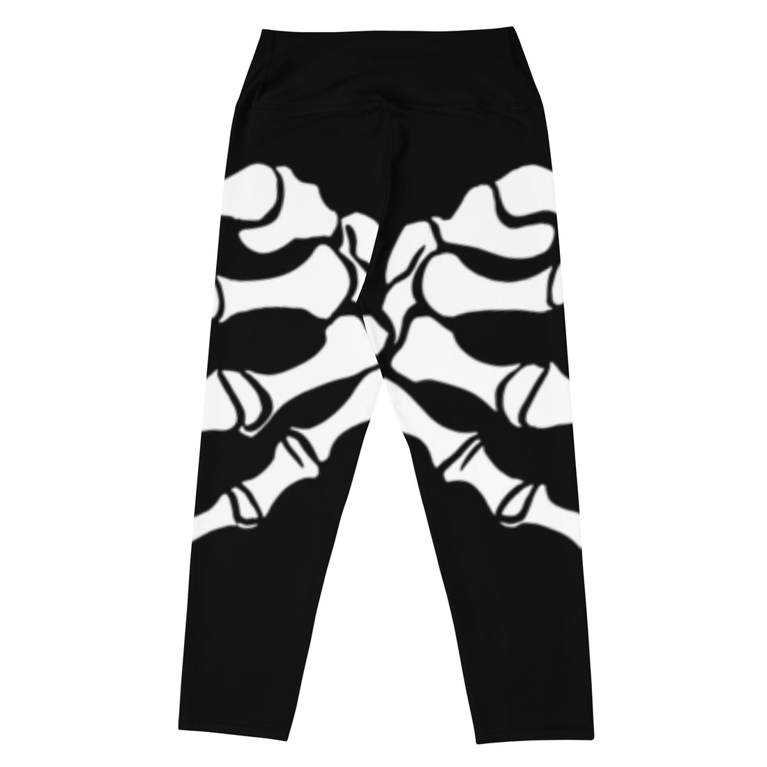 Halloween Skeleton Yoga Capri Leggings for Women, featuring a Halloween skeleton design in black and white.