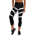 Halloween Skeleton Yoga Capri Leggings for Women, featuring a Halloween skeleton design in black and white.